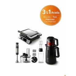 Philips 3’lü Çeyiz Seti — HD6301/90 Tost Makinesi + HD7301/00 Çay Makinesi + HR2695/01 Blender Seti