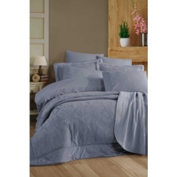 Elart  Vanetta Mavi Çeyiz Paketi 10 Parça Yatak örtüsü Nevresim Takımı Battaniye