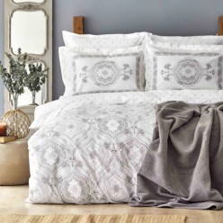 Karaca Home Arlen Gri Çift Kişilik %100 Pamuk Nevresim Takımı Battaniye Set